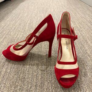 Audrey Brooke Red Suede and Mesh Heeled pumps women's size 6.5